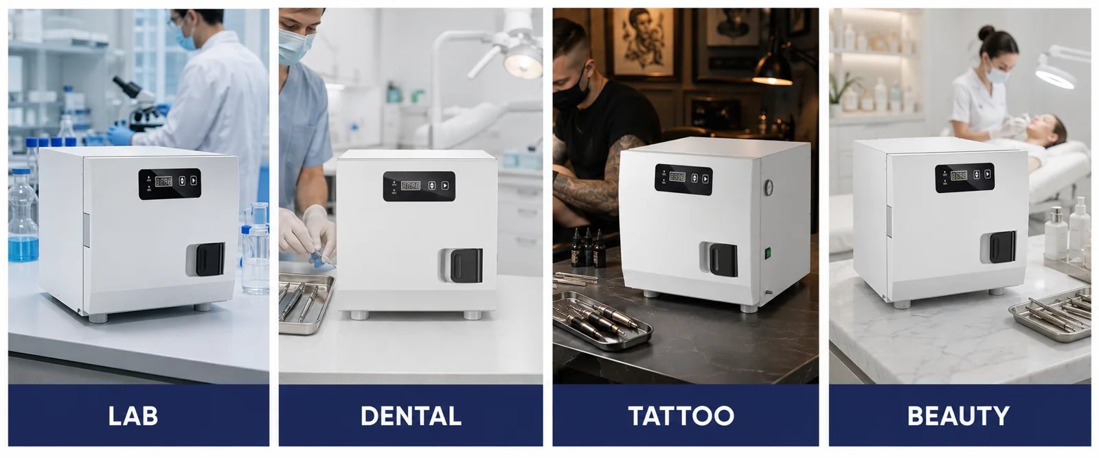 RUNDA 6N tabletop steam sterilizer in laboratory, dental, tattoo and beauty instrument-processing settings